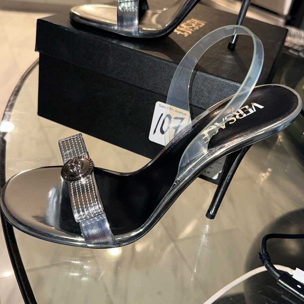 New Authentic Versace Silver Heel Sandals